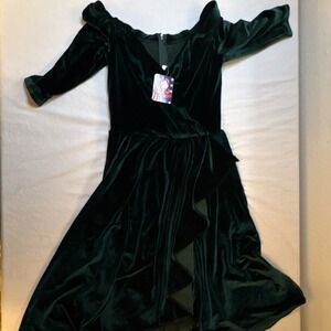 NWT Laura Byrnes Monica Swing Dark Green Velvet Pinup Girl Midi Dress Size M